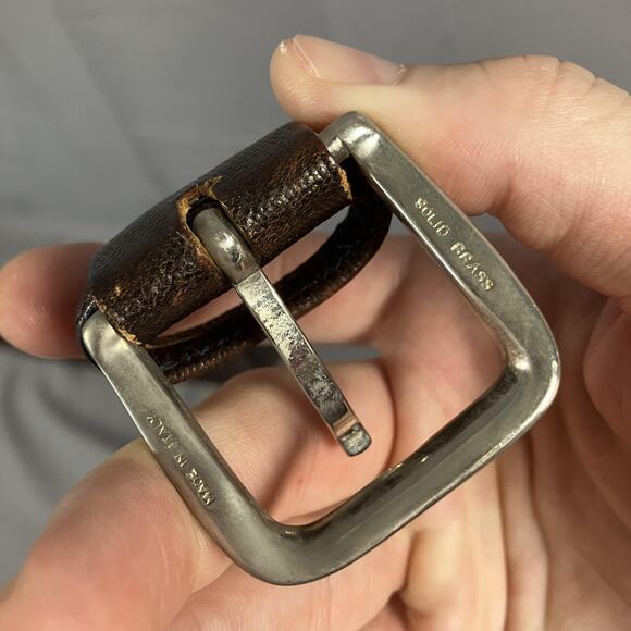 Tino Cosma Belt Mens 38 Genuine Leather Solid Brass Made Italy Dress Accessory - Picture 16 of 16